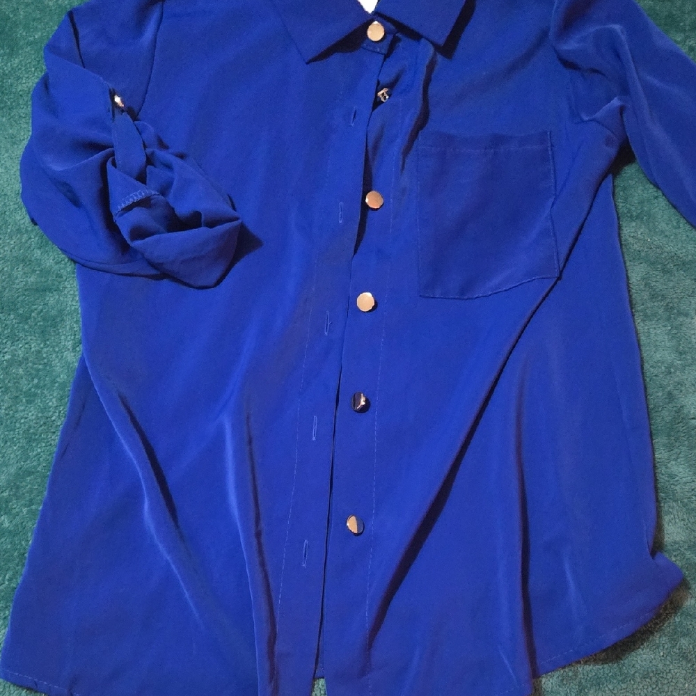 Womens Blue Button-Up Shirt